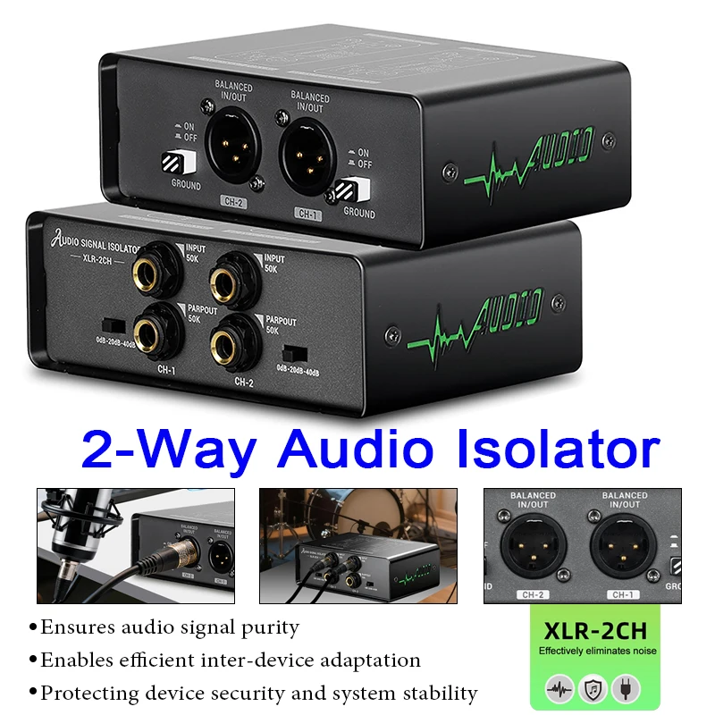 2-Way Audio Isolator Professional Audio Current Noise Eliminator XLR-2CH Lotus Isolator Mixer for Mixer Live Broadcast Meeting