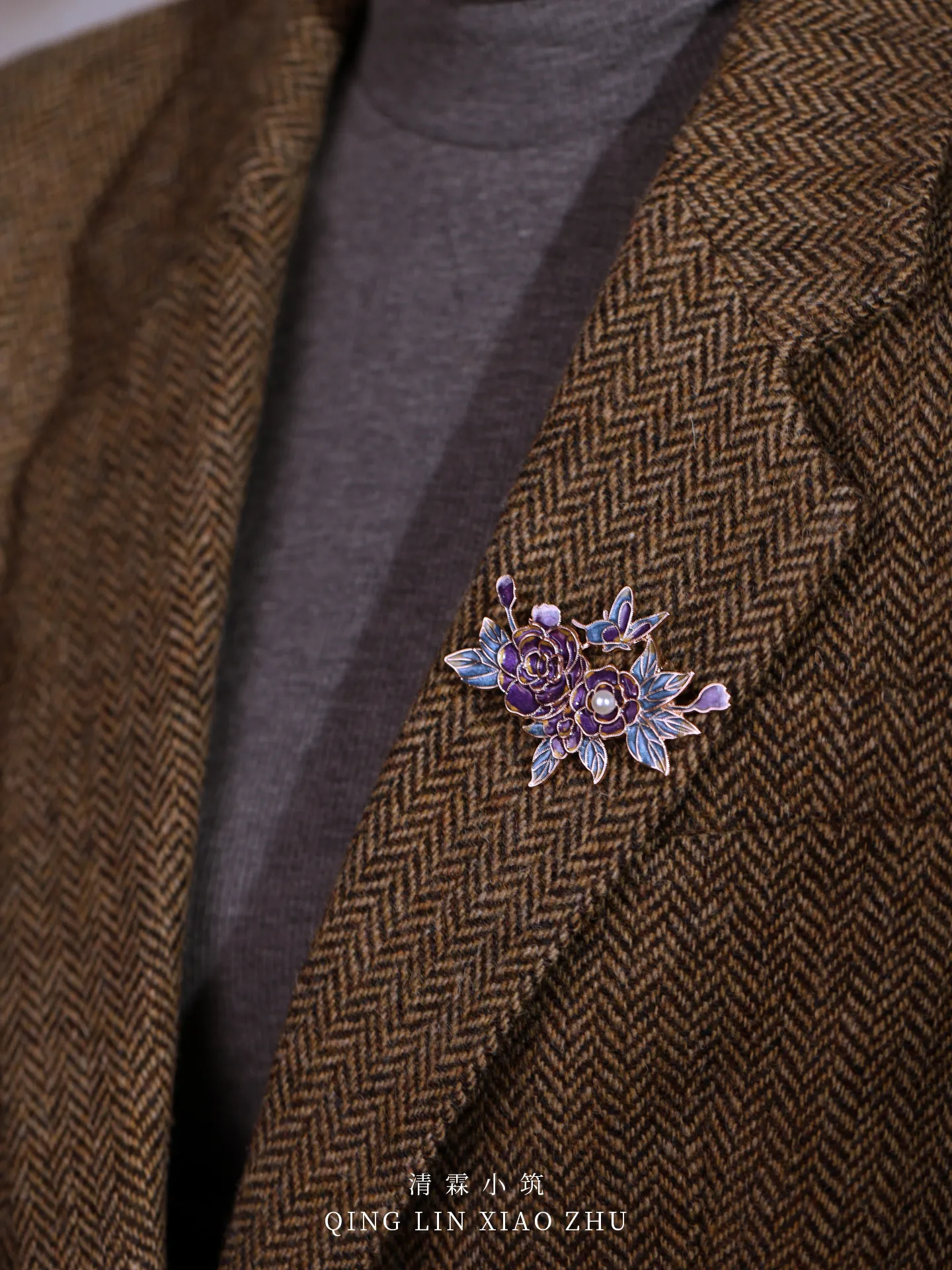 Chinese Style Handmade Enamel Pearl Peony Butterfly Brooch Lucky Auspicious For Women Men Suit Coat Overcoat Gift With Linen Box