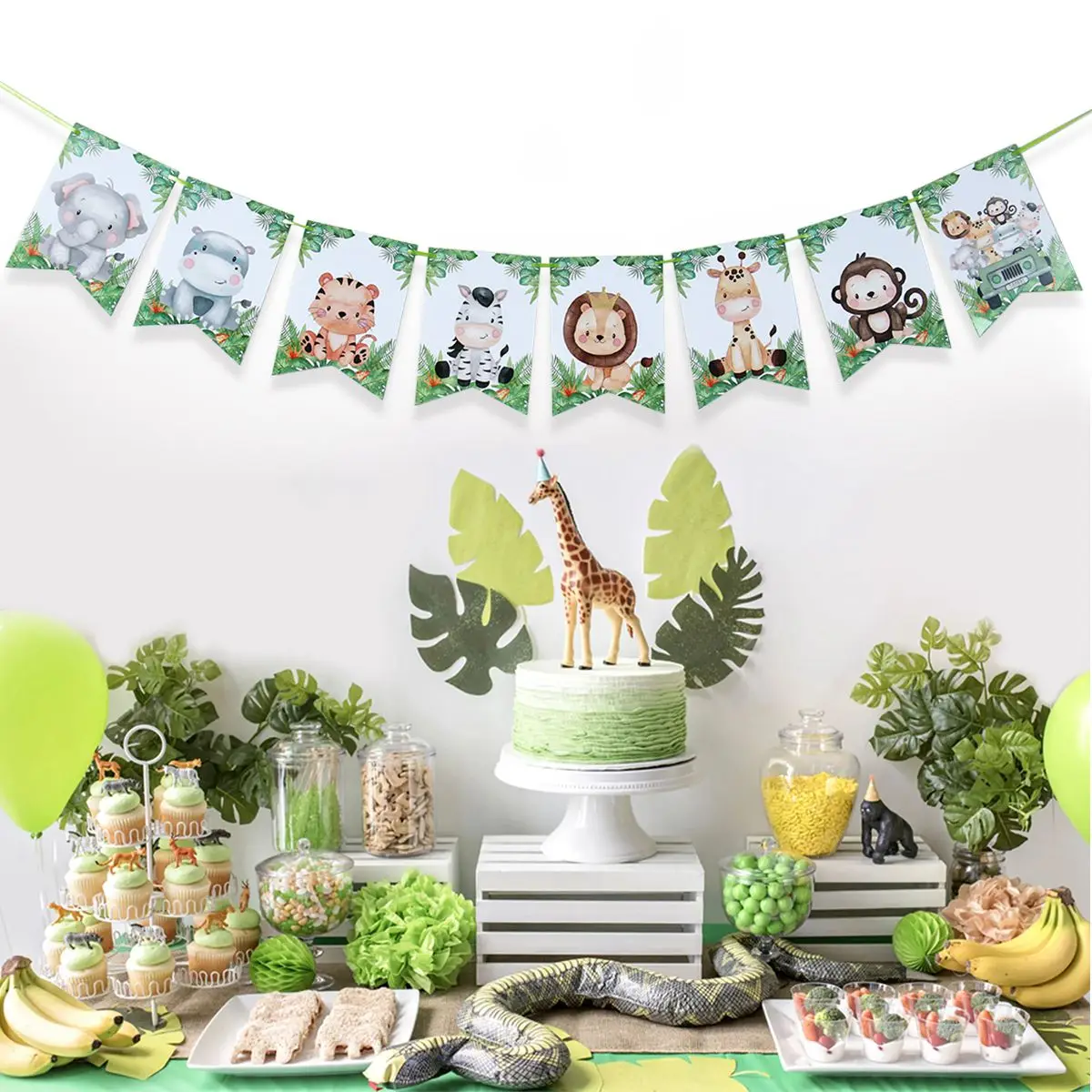 

Jungle Animal Banner Flag Happy Birthday Party Decorations Kids Jungle Party Decor Wild One Safari Party Supplies Baby Shower