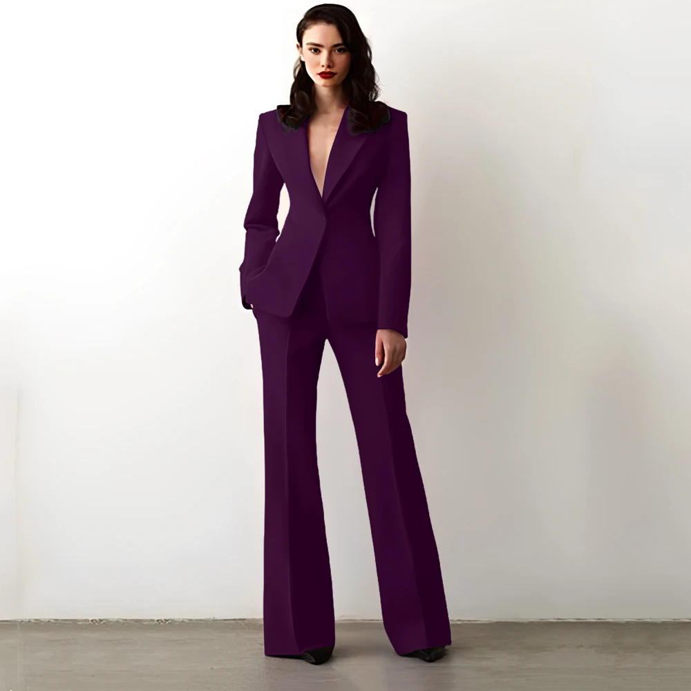 Ensemble blazer et pantalon à boutonnage simple pour femmes, veste à revers cranté, coupe couvertes, vêtements formels pour femmes, bureau, luxe, rouge imbibé, 2 pièces