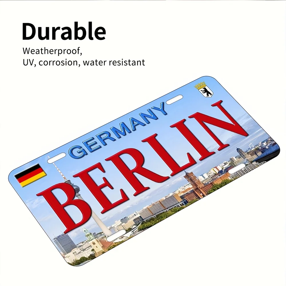 Berlin Germany License Plate Metal Sign,  Aluminum Wall Hanging Decor for Home, Restaurant, Bar, Coffee Shop - Multipurpose Re