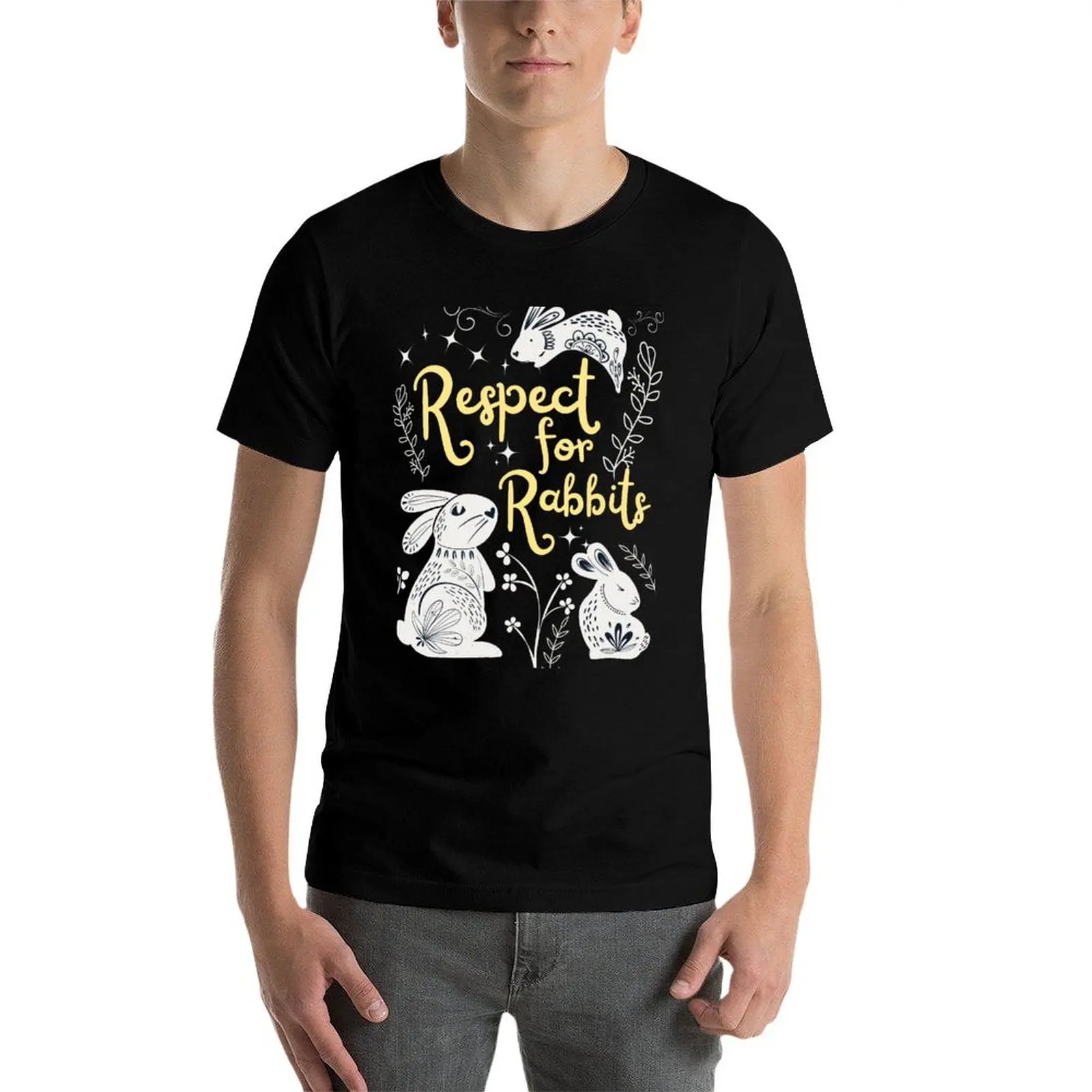 Bunny Rabbit RESPECT whimsical T-Shirt plus size clothes graphic shirts Short sleeve tee slim fit t shirts for men image 3