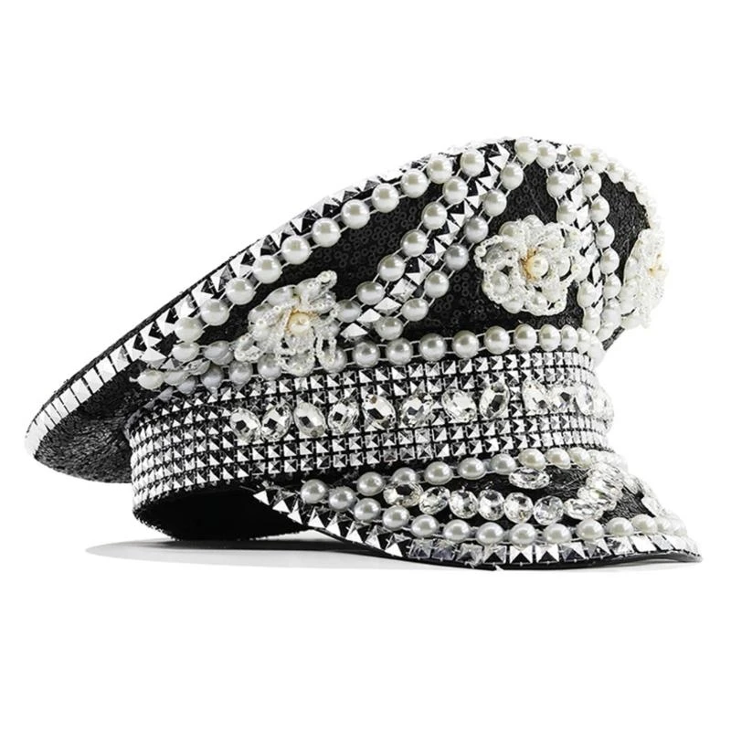 

5ASD Sparkly Hat невеста Heavy Crystal Bearvets Captain Hat для актрисы Live Show