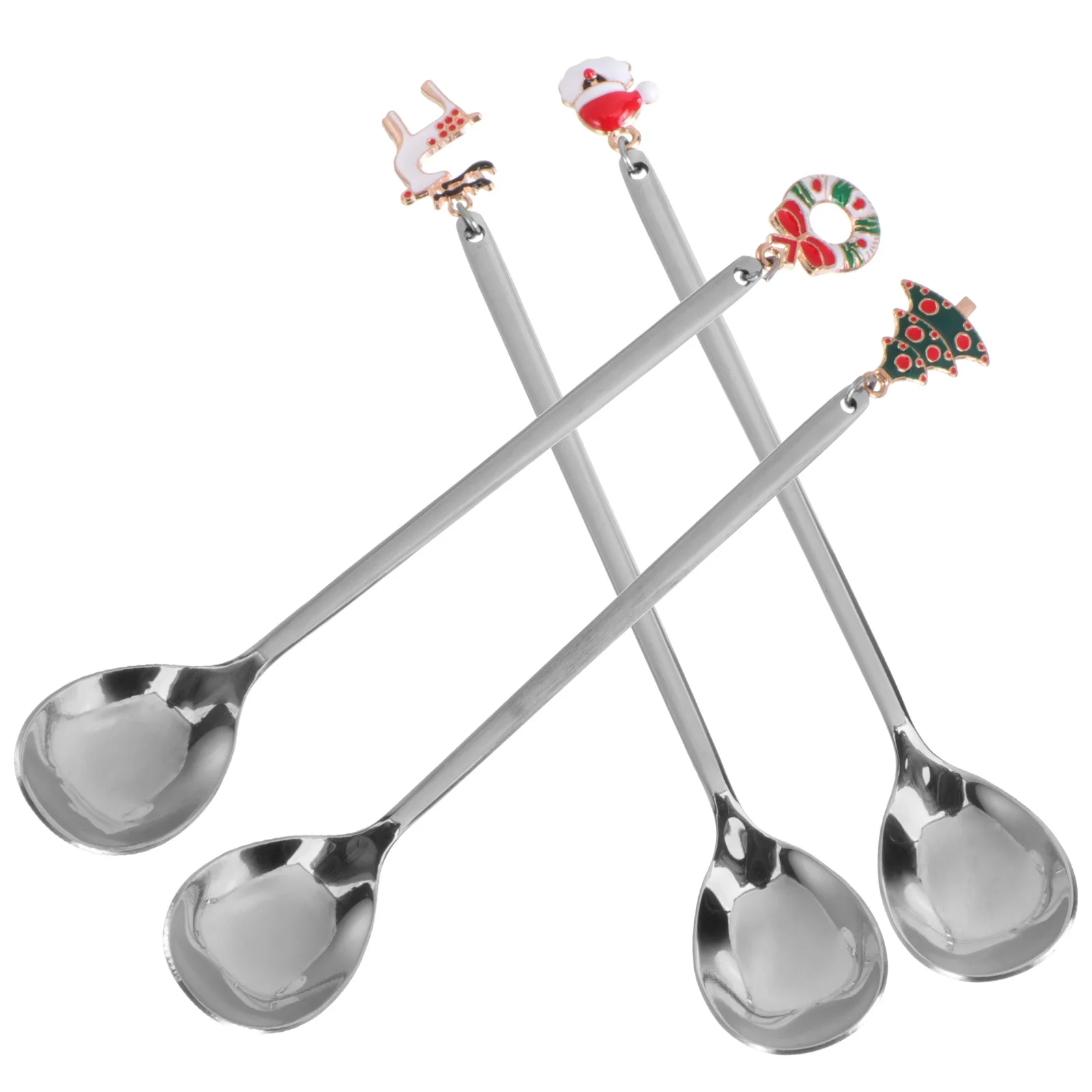 

4Pcs Christmas Tree Spoons Unique Design Coffee Mixing Spoons Exquisite Workmanship Comfortable Grip Holiday Silverware Set