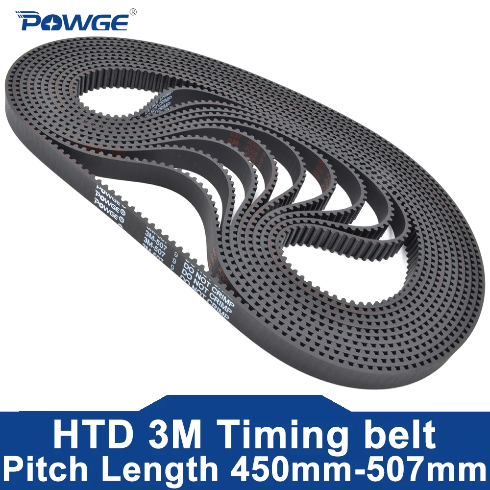 POWGE HTD 3M Timing belt Lp=450 453 456 459 462 465 468 471 474 477 480 483 486 489 492 495 498 501 504 507 Width 6-30mm  Rubber