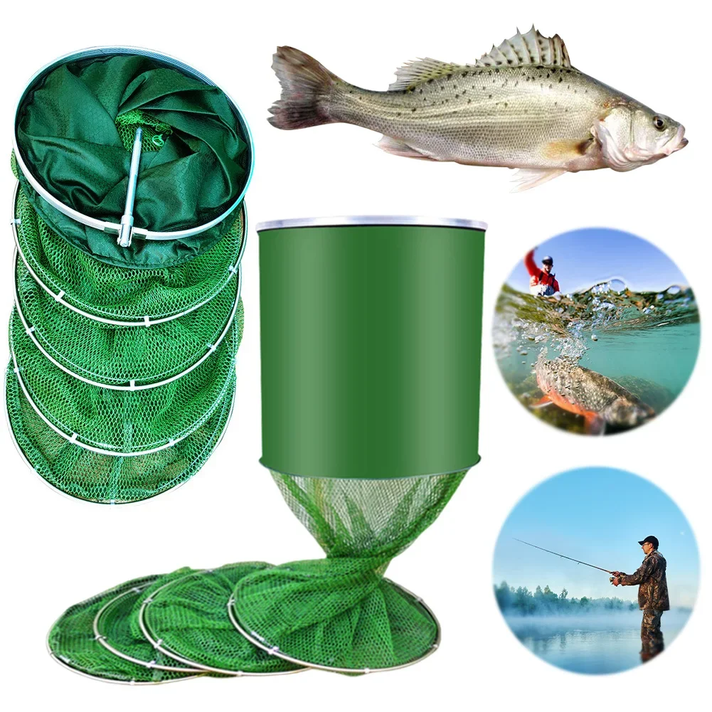 Collapsible Fishing Basket Mesh Fish Keeping Net Quick-Drying Rubber Coated Fishing Bait Storage Cage Outdoor Fishing Gear