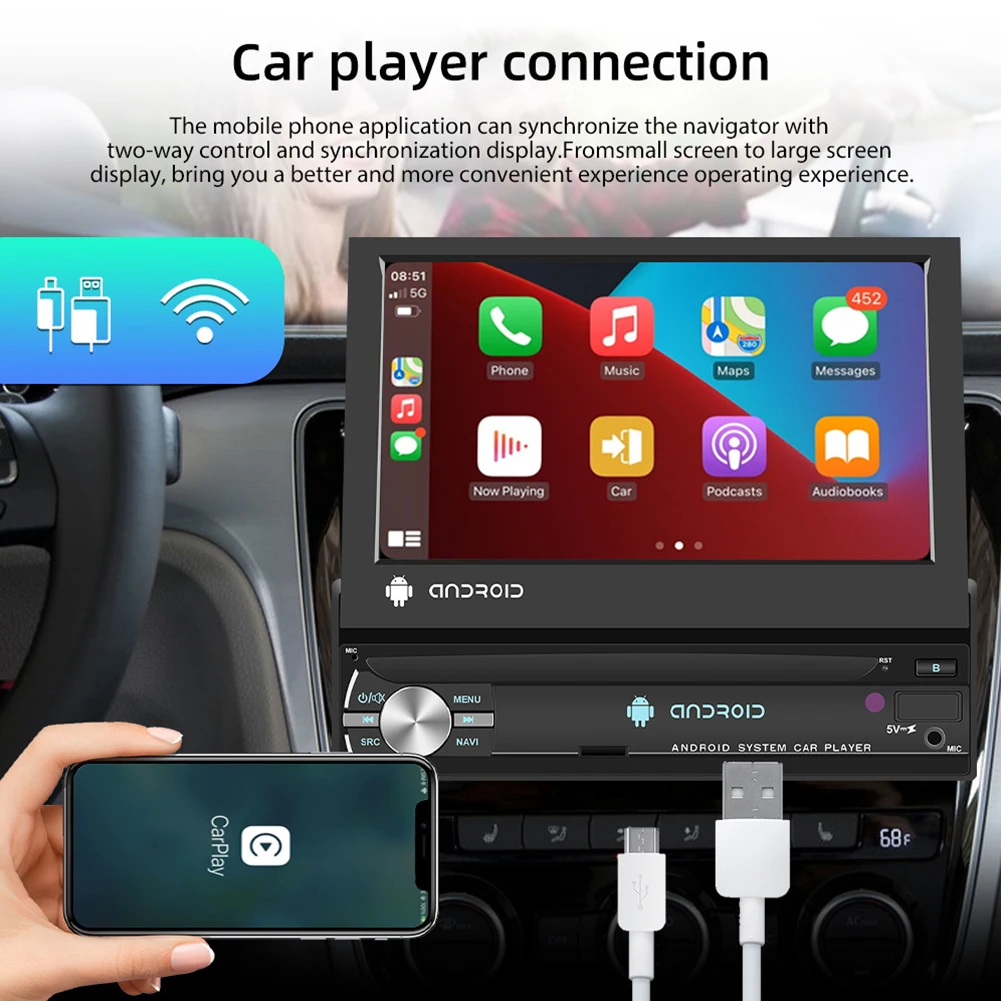 

Car Multimedia Player 1 Din 7-inch Touch Screen Android 10.1 Navigation Reversing Video Compatible For Carplay