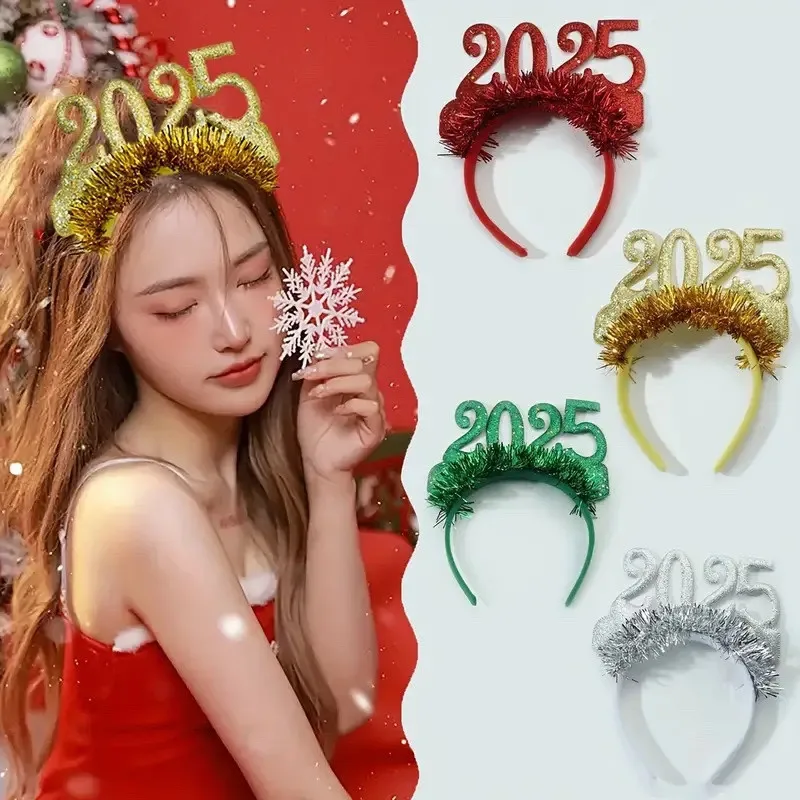 Happy New Year Decoration 2025 Glitter Gold Silver Star Sequin Headband New Year Eve Party Photo Props Christmas New Year Party