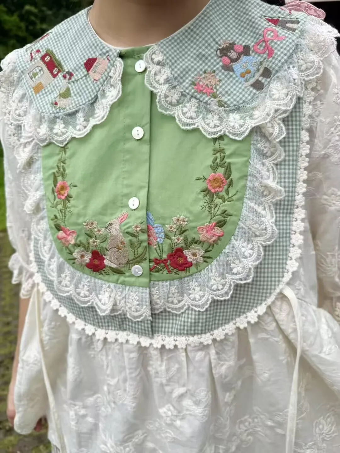 

Women Summer Goblincore Vintage Cotton Lace Patchwork Kawaii Cute Blouse Korean Cottagecore Mori Girl Lolita Sweet Rococo Shirt