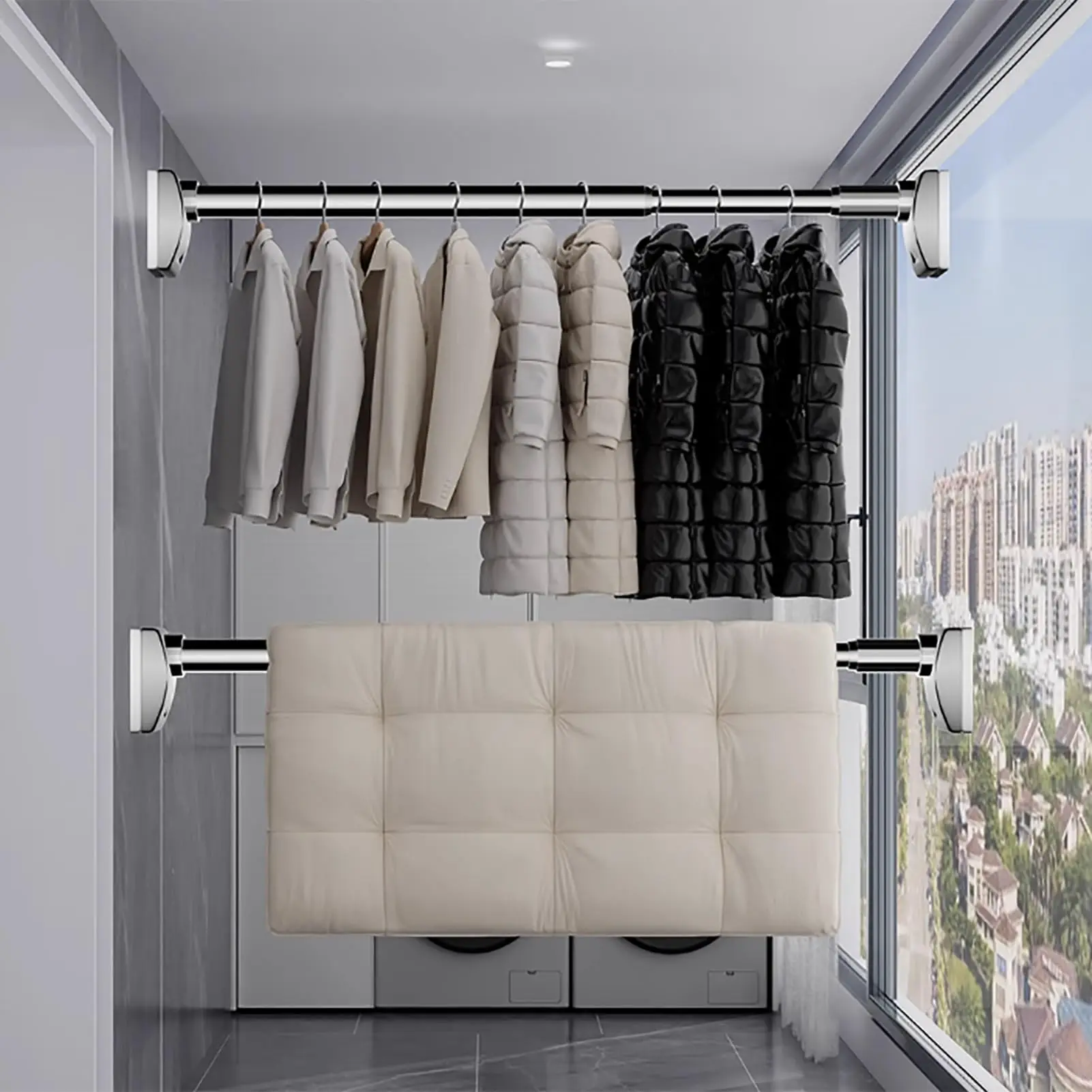 Closet Bar Support Brackets No Drill, Hanging Clothes Closet Rod Extender Retractable, Heavy Duty Brackets for Curtain