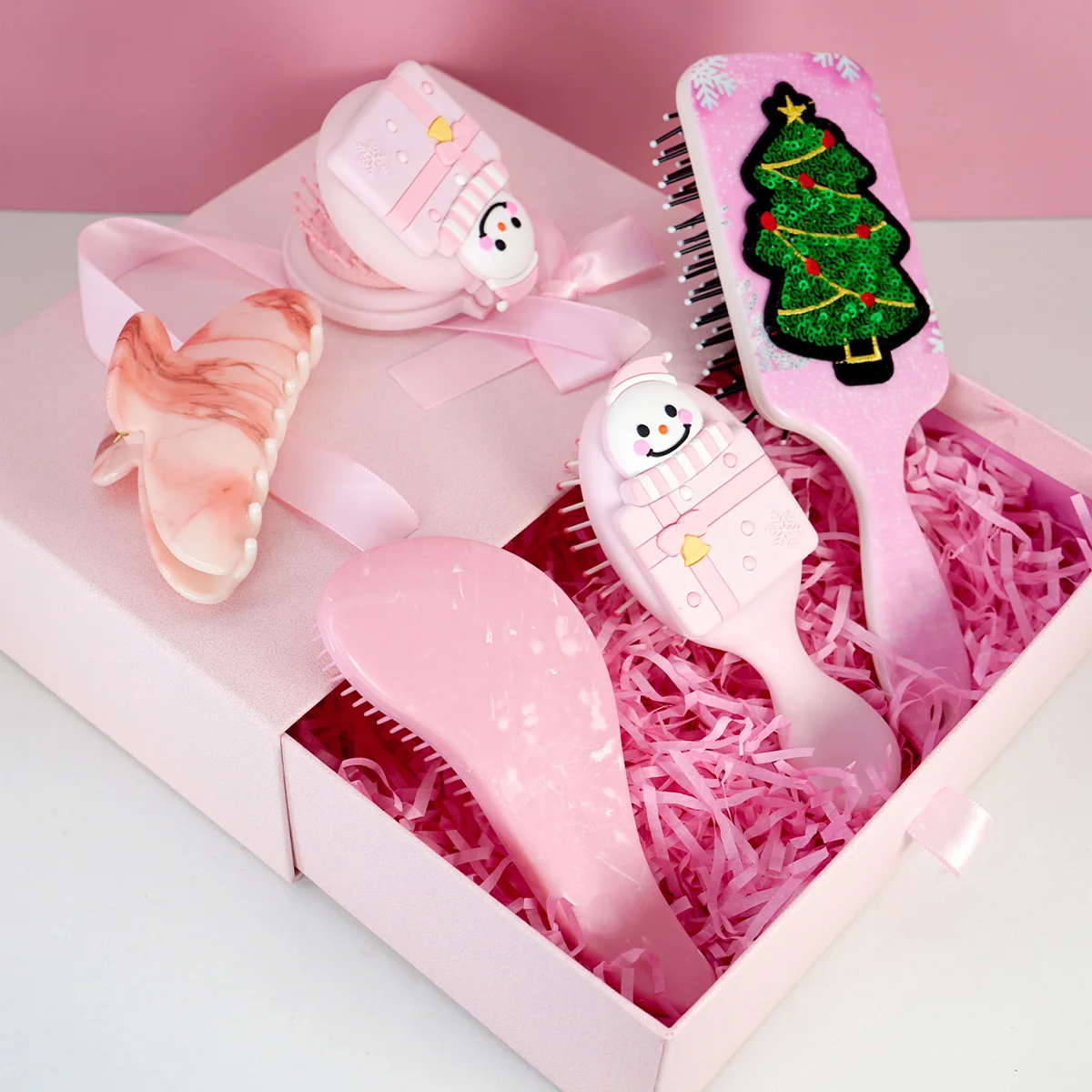 

Christmas Hair Care Gift Set Snowman Tree Design Hair Brush Comb Hair Clip Set Hair Styling Tools for Women Christmas Present