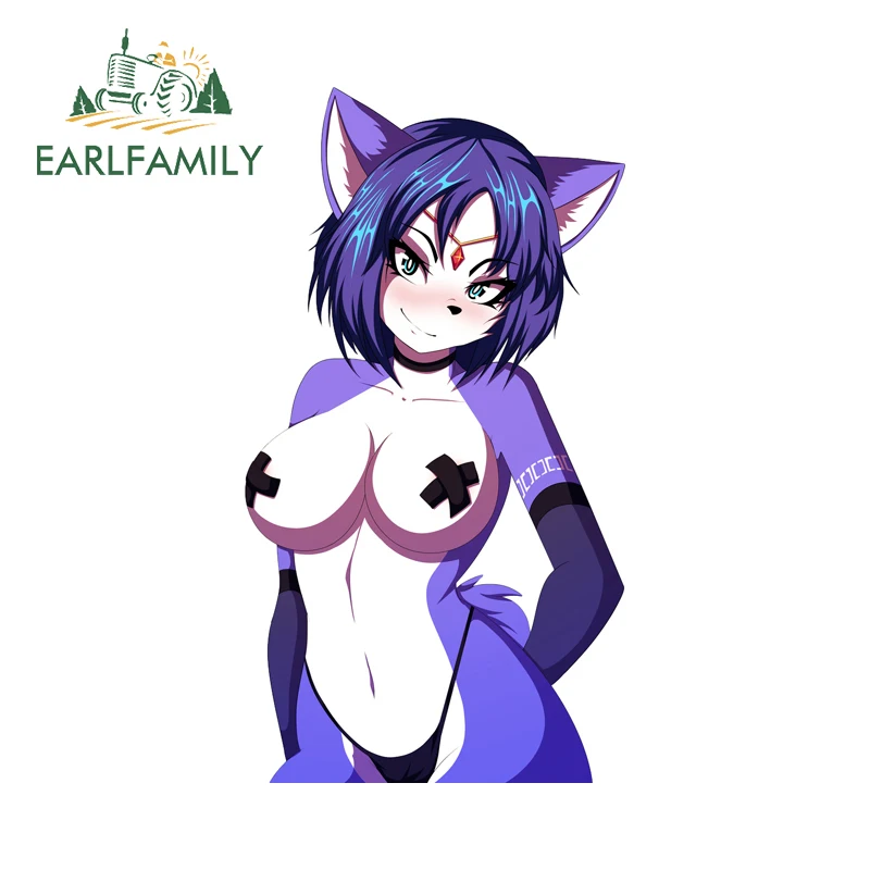 

EARLFAMILY Furry Sexy Girl Car Sticker Cat Ears Anime Scratch-Proof Computer Cooler Decal Vinyl Material Refrigerator Decor