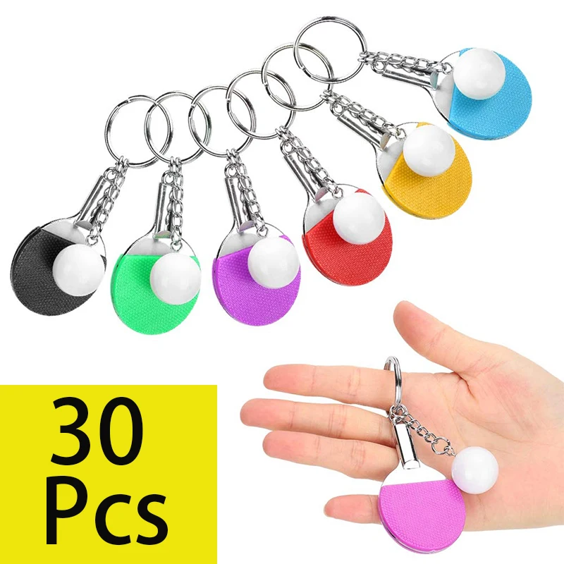 

30Pcs Mini Table Tennis Racket Keychain 6 Colors Table Tennis Racket Bag Pendant Creative Sports Keyring Accessories