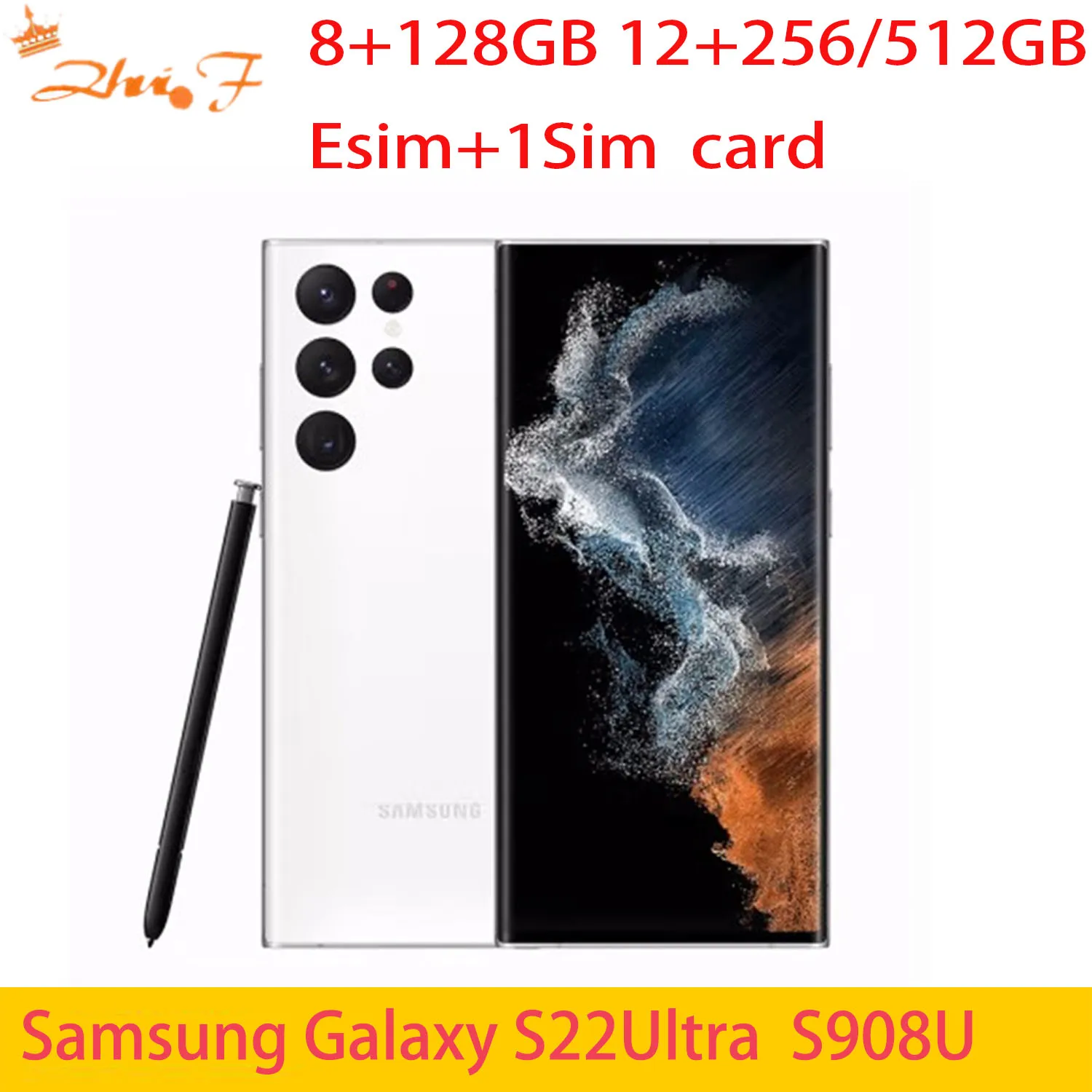 Samsung Galaxy S22 ultra s22u 5G s908u s908u1, 108mp, 8 RAM, 128 GB,25GB,512GB, 5000mAh, 6.8 inch, Snapdragon 8, cell phone