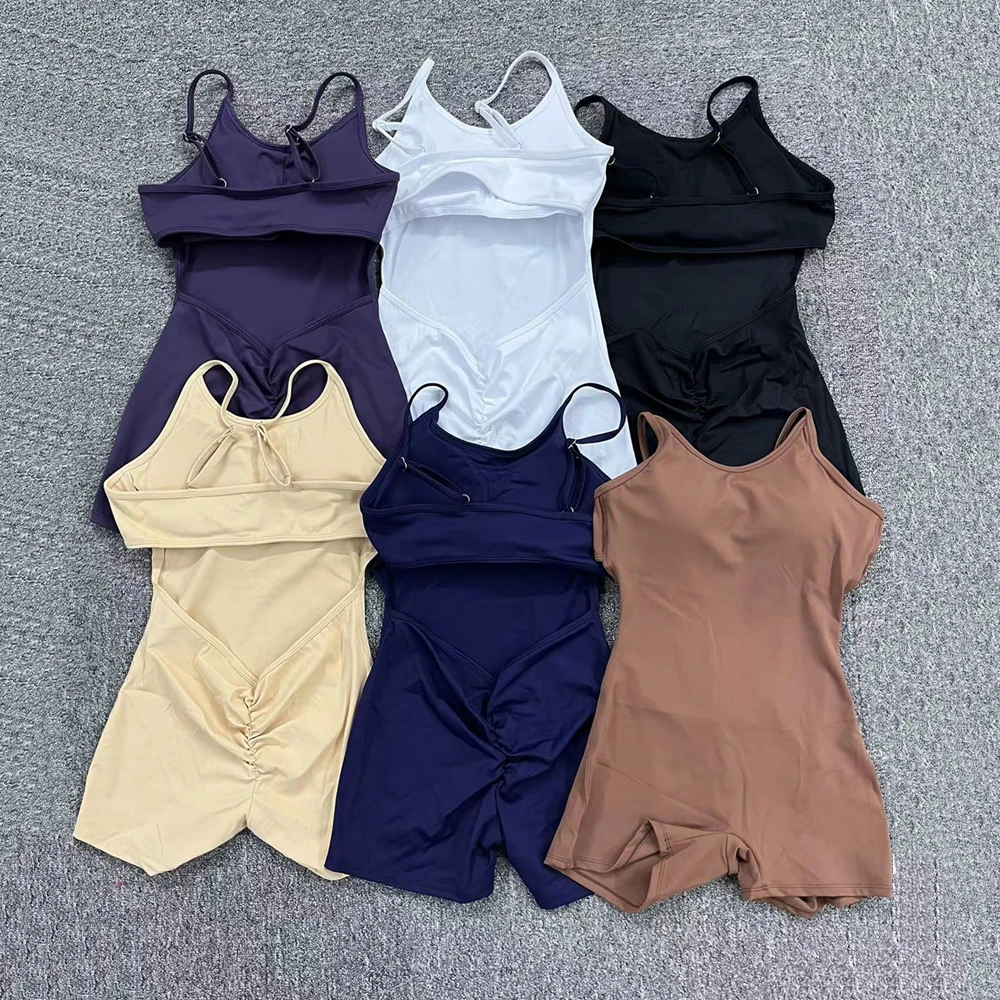 2024 Pad V Cut Back Scrunch Yoga Sets Bodysuit Body Training Fitness One Piece Jumpsuit Dancing Female Yoga Suit Romper