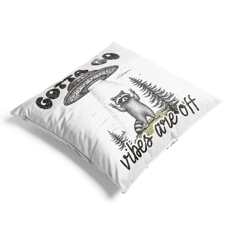 Aertemisi Gotta Go Vibes Are Off Funny Raccoon UFO Pillow Cover Retro Alien Funny Meme Cushion Case Throw Pillow Cover