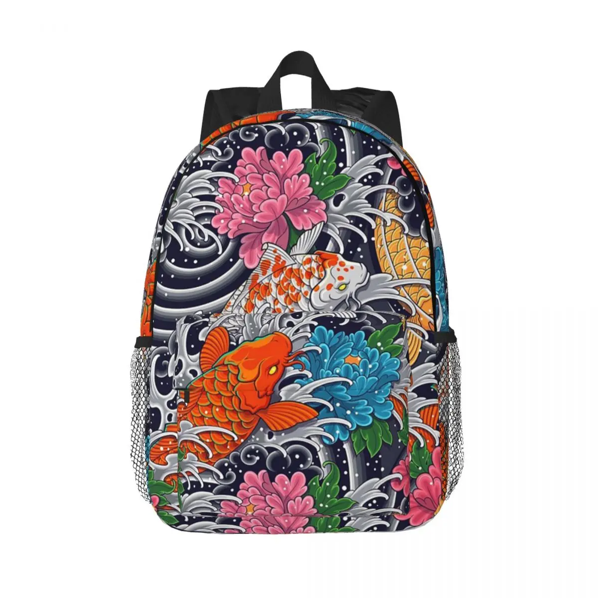 

Koi Fish And Floral Pattern Backpacks Boys Girls Bookbag Cartoon Students School Bag Laptop Rucksack Shoulder Bag Large Capacity