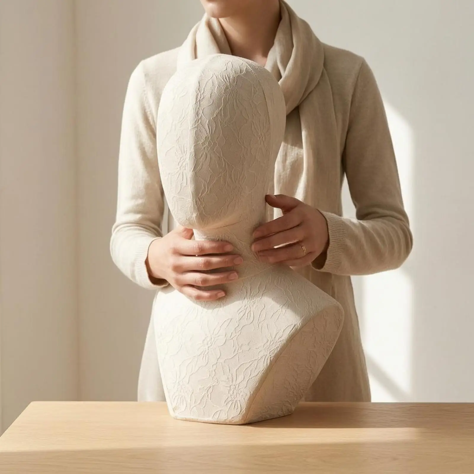 Mannequin Head Stand Textile-Covered Hat Display Head Upright