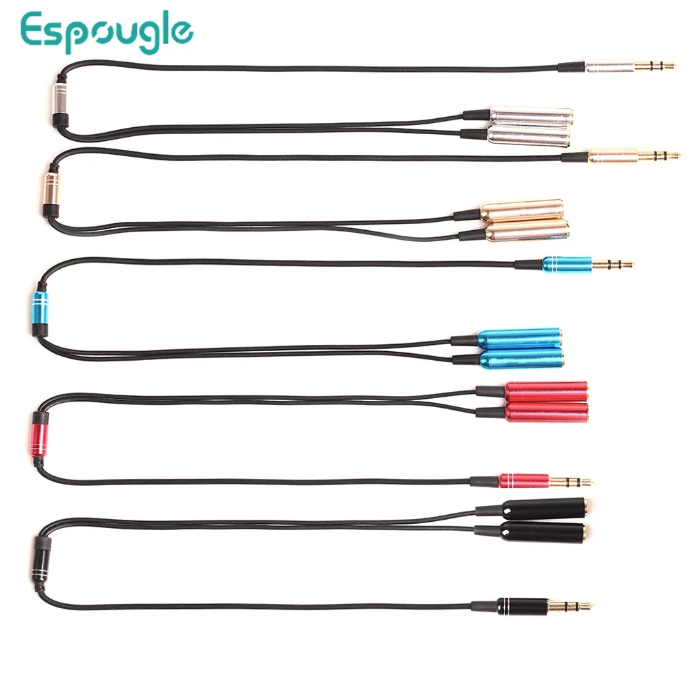 

100pcs/lot Multicolor Metal 3.5 Mm Stereo Mini Jack 1 Male To 2 Female Splitter Earphone Audio AUX Cable