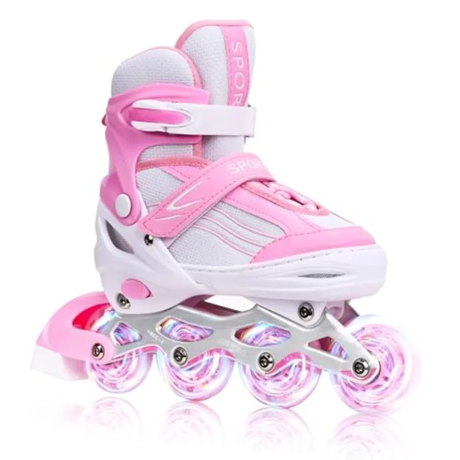 Pink Inline Skates for Girls with Full Wheels Illuminating, Adjuatable Mens and Womens Roller Skates Blades for Beginner in Out