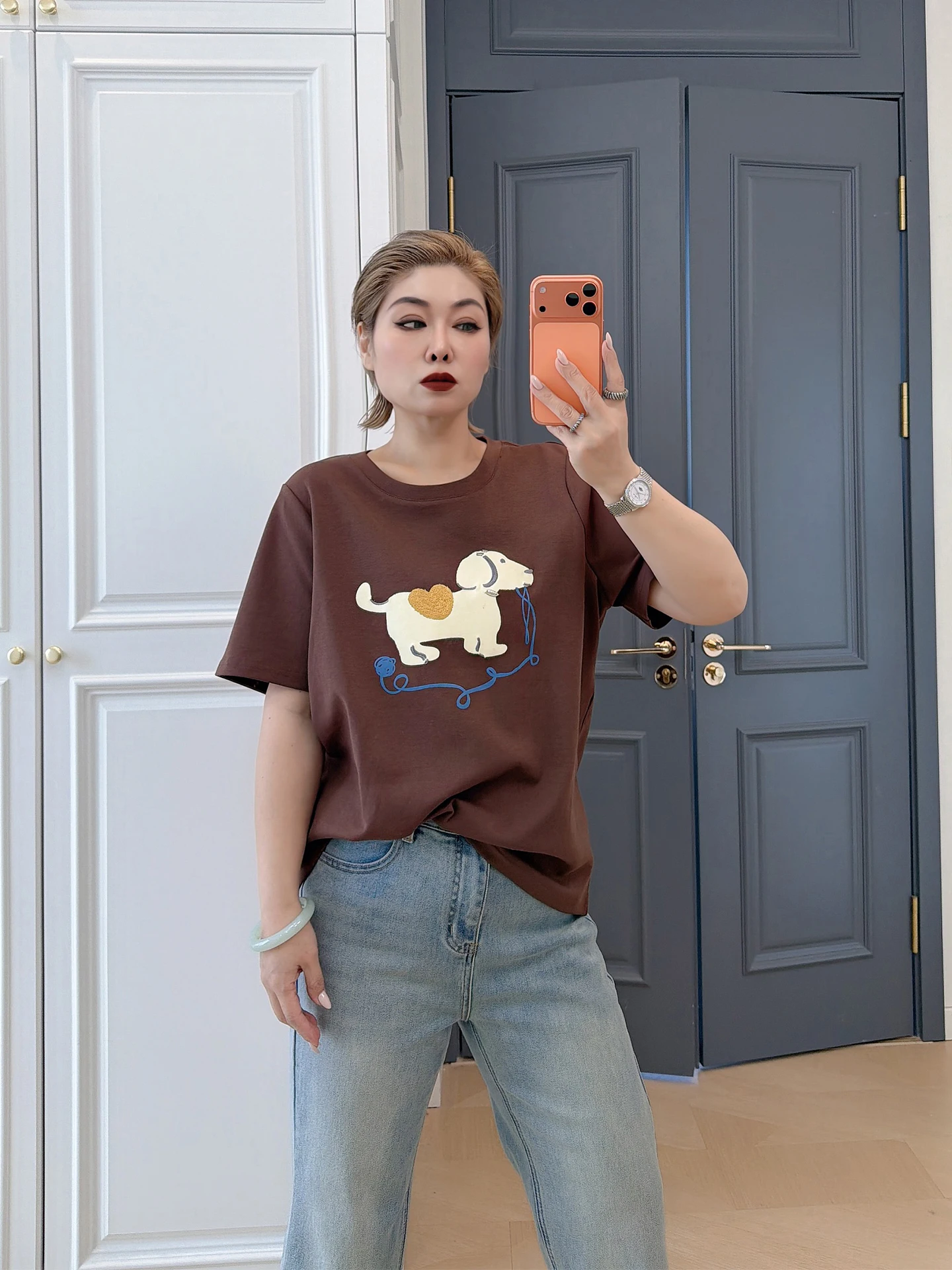 

Korean Style Cartoon Embroidered Loose Casual Short Sleeve T-Shirt plus Size Women's Base Layer Top Comfortable Spring Cotton