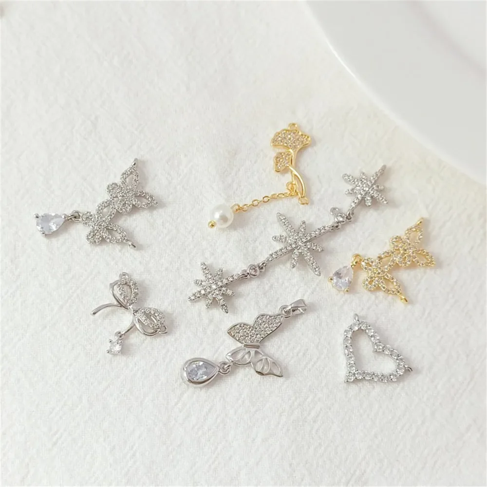 

14K Gold-plated White K Inlaid Zirconium Butterfly Gourd Ginkgo Leaf Small Drop Slip Handmade DIY Pendant