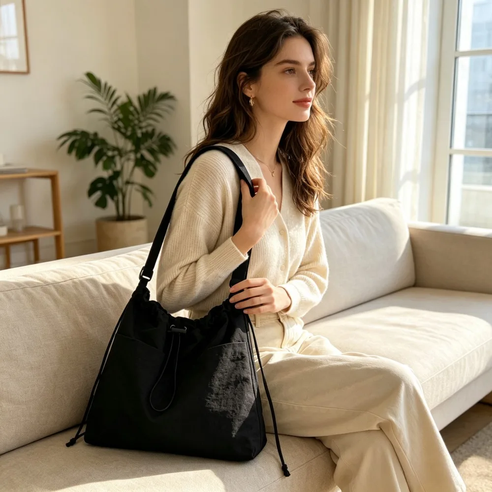 Black Large Capacity Canvas Tote Bag 1 Pack for Women, Simple Casual Shoulder Crossbody Handbag, Versatile Daily Work Shopping Purse