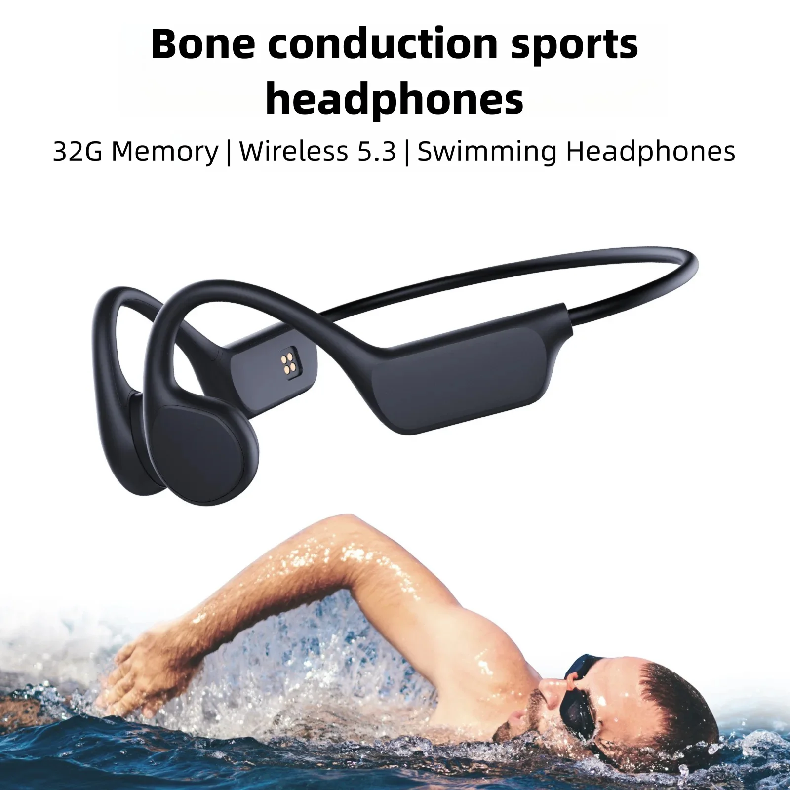 

Bone Conduction Sports Headphones Built-in 32G Memory Wireless Bluetooth 5.3 IPX8 ENC Waterproof Swimming Earphones