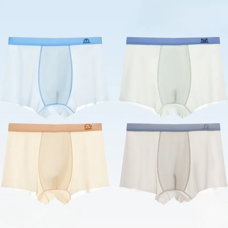 

4PCS Kids Summer Cool Thin Breathable Panties for Boys Solid Daily Underwears 3+y Young Child Soft Comfort Antibacteria Knickers