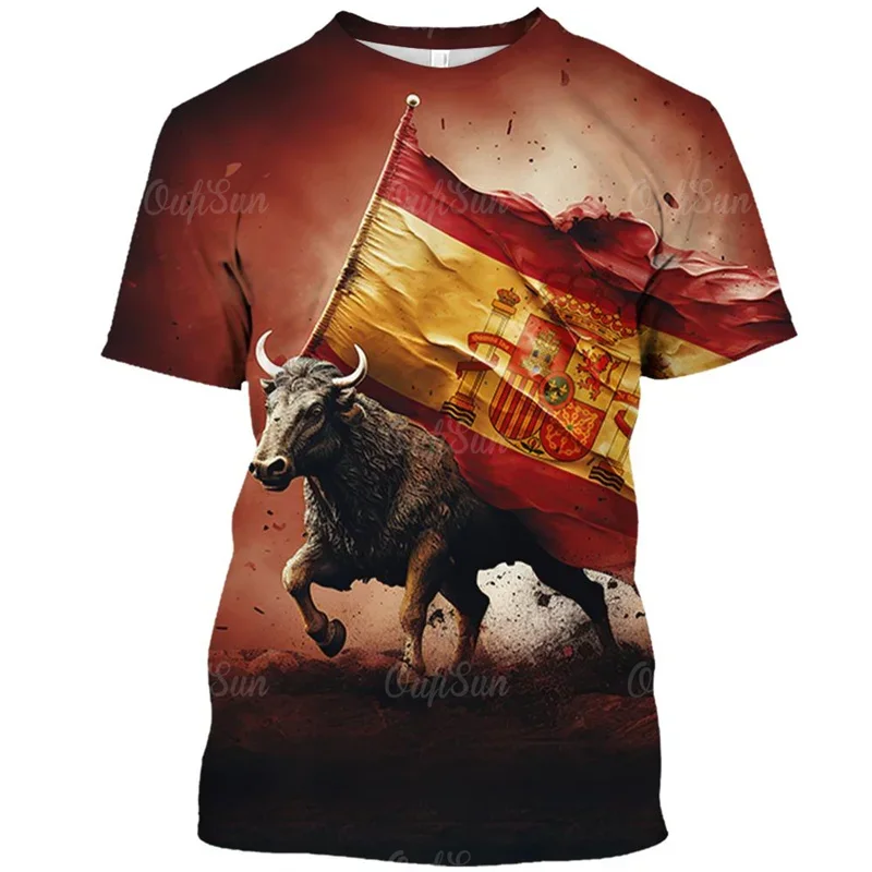 2023 Graphic T Shirts for Men Spain Bull T-shirt 3D Cattle Fight Printed Tee Shirts Womens Clothing Short Sleeve