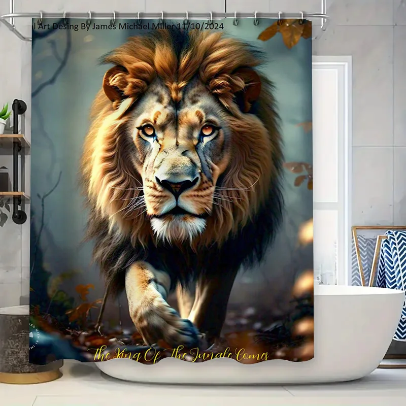 Best Seller Shower Curtain 3D Printed King Lion Home Decor Waterproof Fabric Large Size Bathroom Accessory White Floral Design f