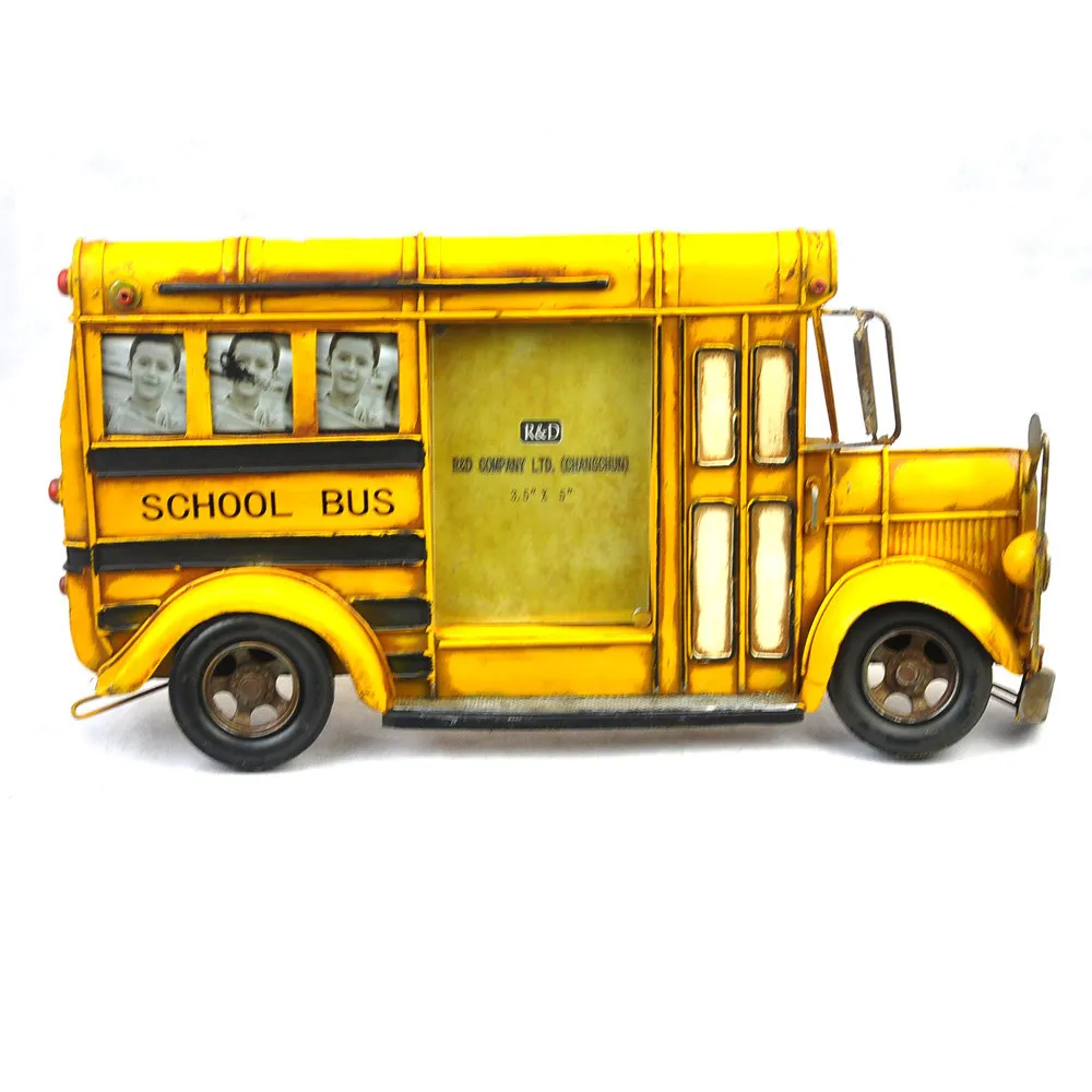 Vintage Metal Handmade Crafts Bus Model Iron Bus Frame Birthday Gift