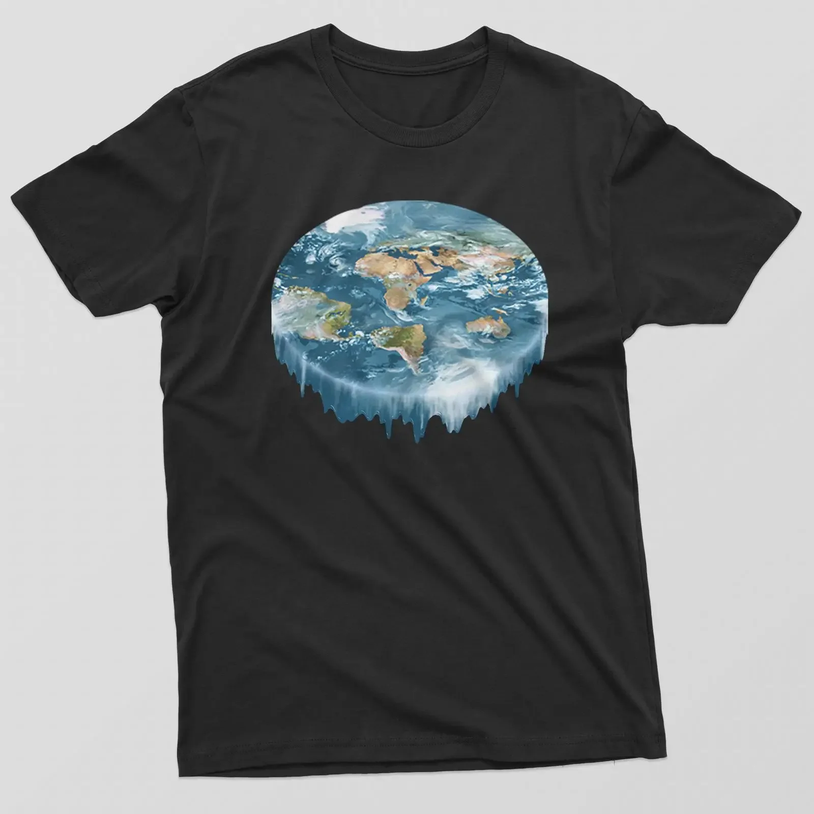 Reality Glitch Flat Earth Waterfall Mens T Shirt vintage Washed Unisex homme Slightly streetwear Casual Stretched fashion