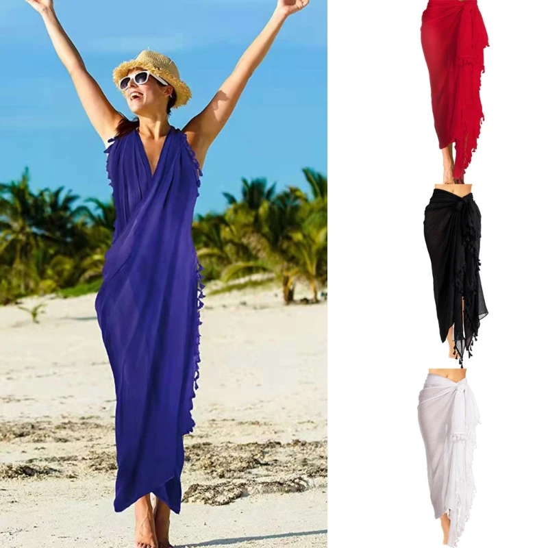 

Women Long Sarongs Wraps-Beach Wrap Skirt Semi-Sheer Swimsuit Cover-Ups