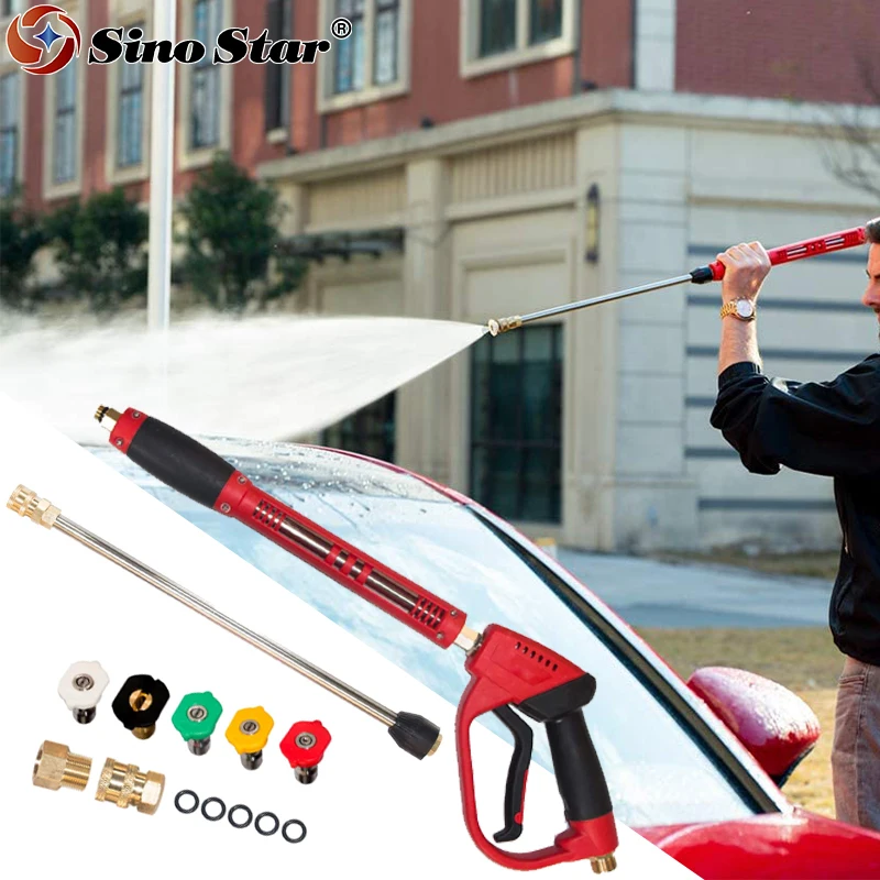 

Pressure Washer Gun Red High Power Washer Gun with Replacement Wand Extension 5 Nozzle Tips M22 Fittings 40 Inch 5000 PSI