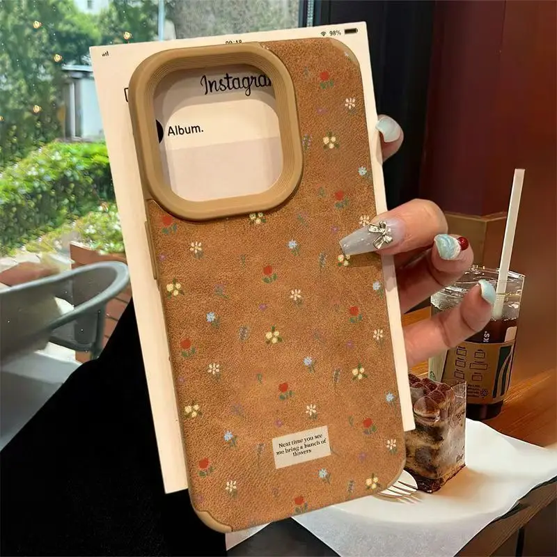 Casing Lunak Suede Gambar Bunga Retro Perancis untuk iPhone 16 15 14 13 Pro Casing Penutup Pelindung Cantik untuk Iphone