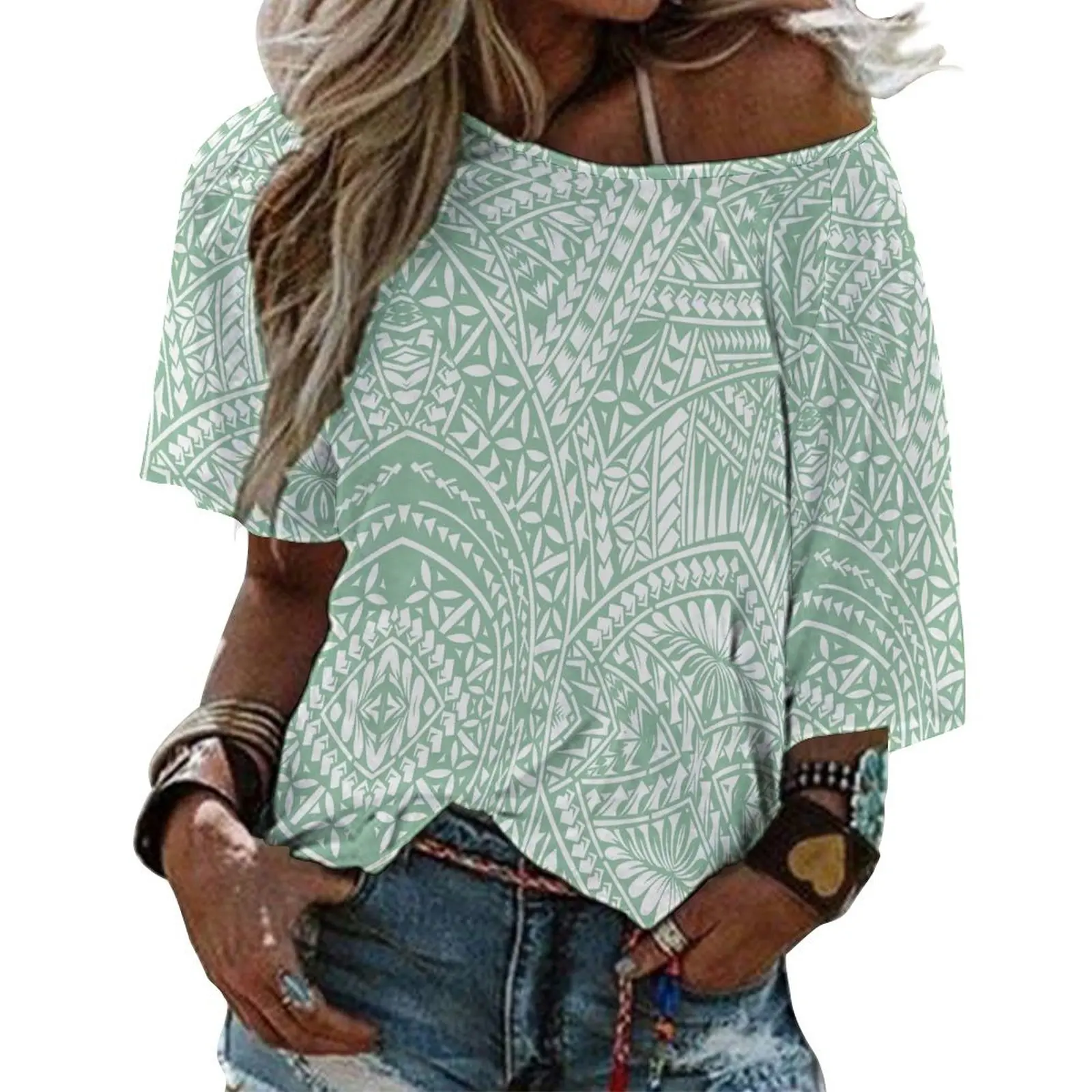 Summer Women'S Off-The-Shoulder Top Loose Casual T-Shirt Polynesian Island Paired With An Everyday Personalized Stylish Tops