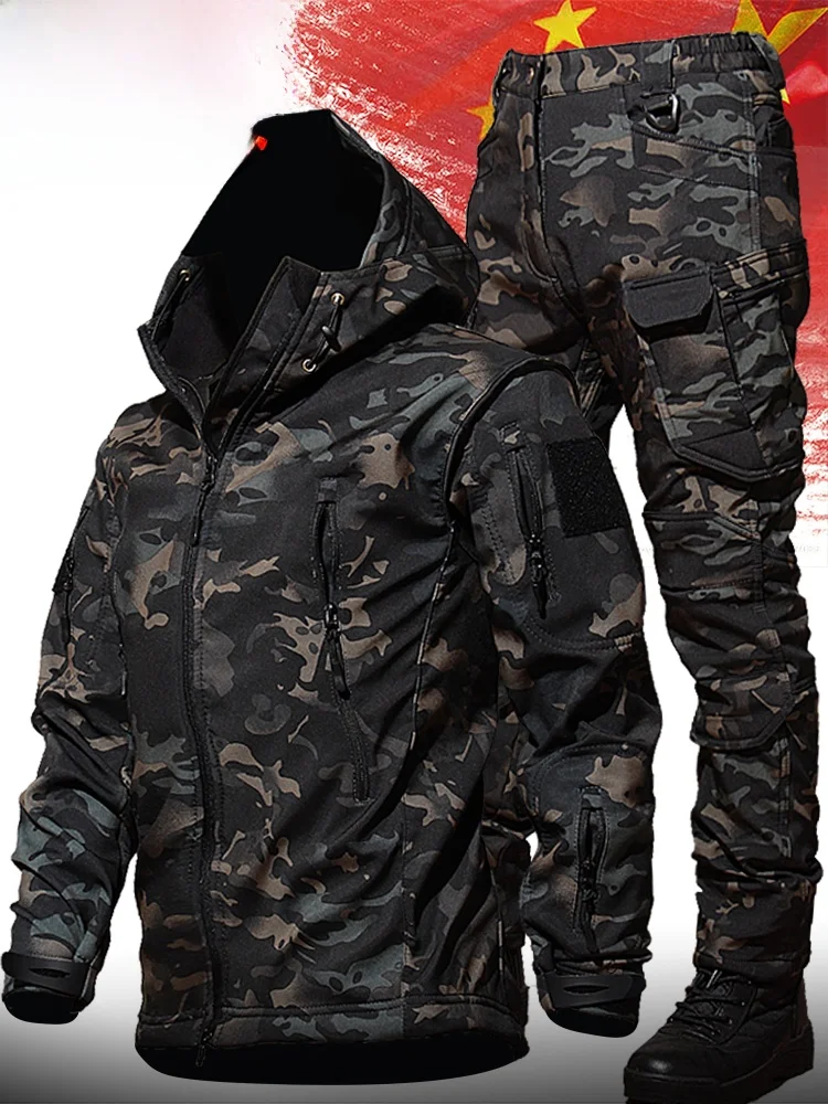 

Military Sle Camouflage Workwear Set Winter Waterproof Fce Lined Men's Clothing Casual Cosite Fabric orm Suit