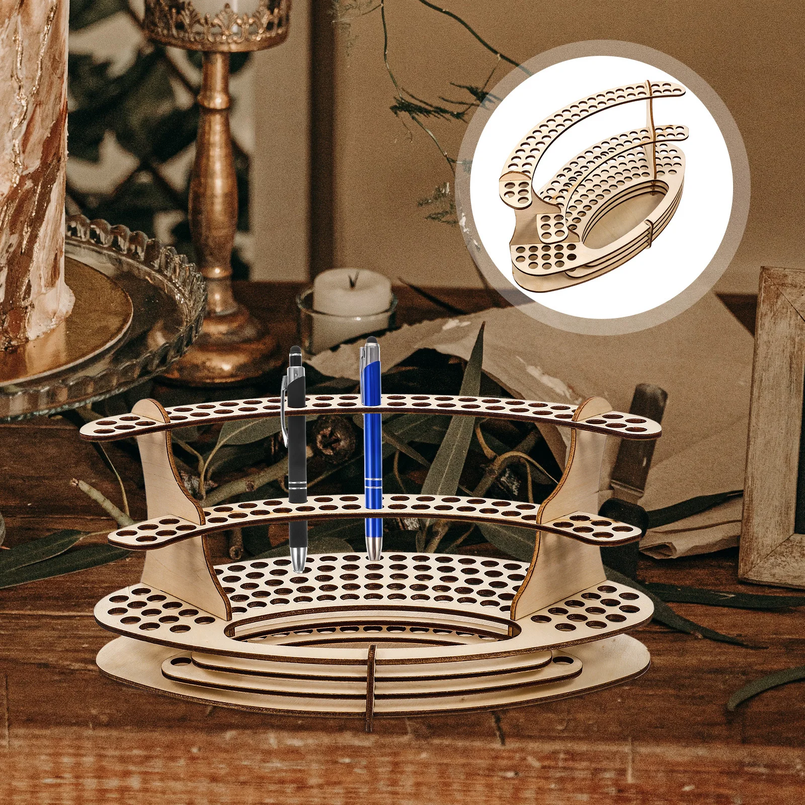 

Wooden Desk Pen Organizer Rustic Pencil Holder Large Capacity Pen Stand Slots Storage Stationery Desktop Organizer