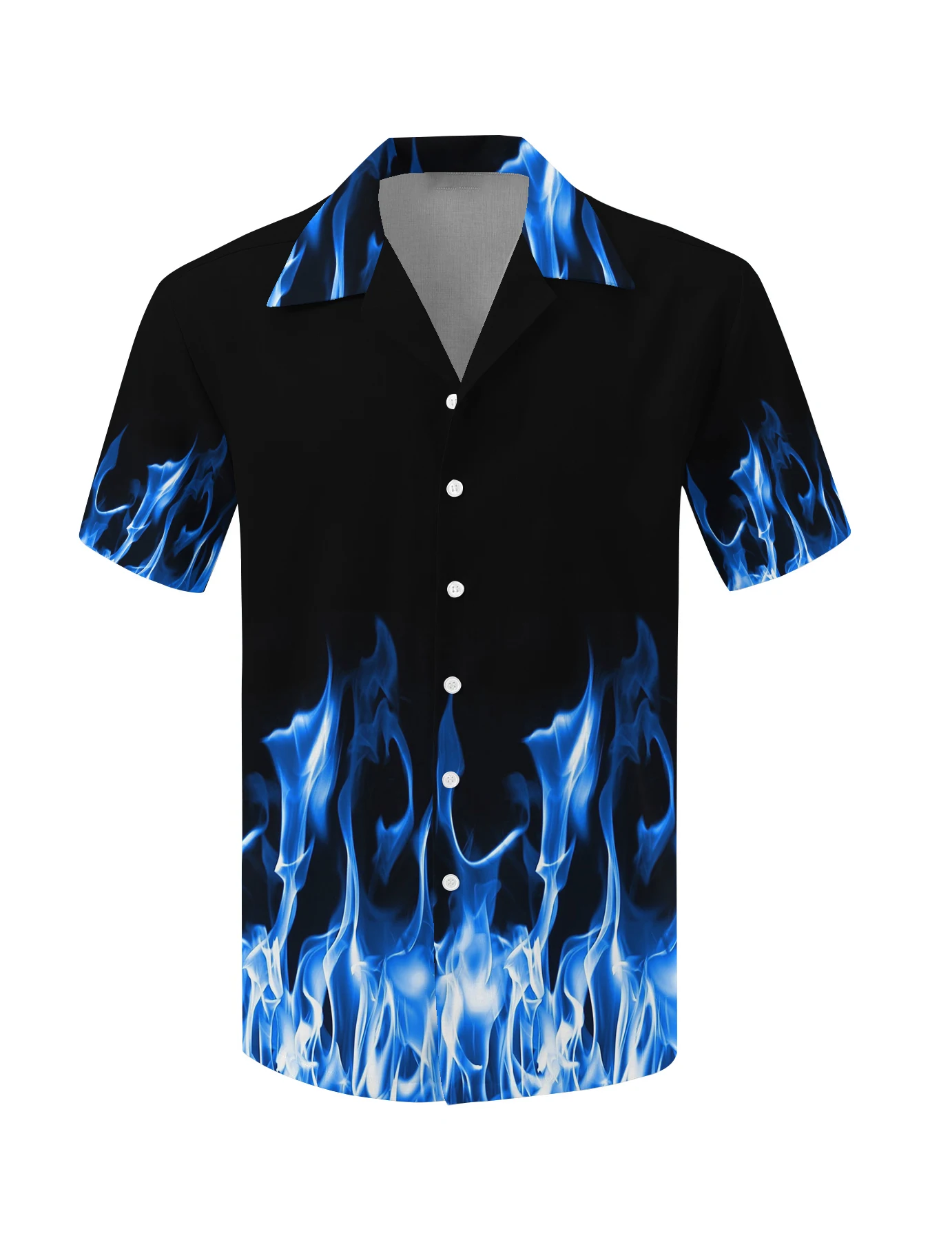 

2024 Men's Flame Print Shirt Hawaiian Casual Short Sleeved Top Fashion Beach Vacation Lapel Shirt Mens Summer Oversized Clothes