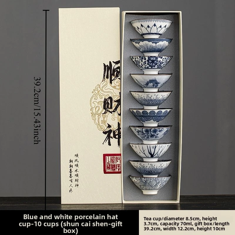 Ceramic Kung Fu Tea Cups As A Casual Gift Vintage and High-value Tea Tasting Cup with Bamboo Hat As A Gift