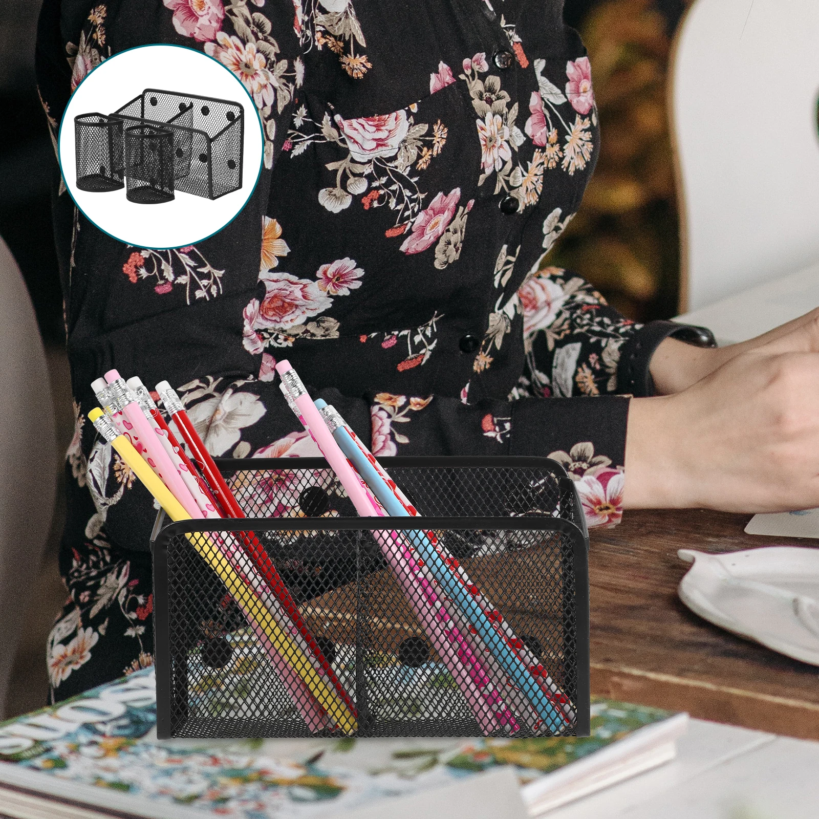 

3pcs Magnetic Pen Holder Storage Box Spacious Metal Mesh Cup for Whiteboard Fridge Locker School Office Kitchen File