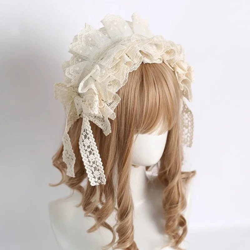 Lolita Lace Headband Lace Bow Hairband Sweet Bow Maid Cosplay Headpiece Night Party Hair Accessories^0*f