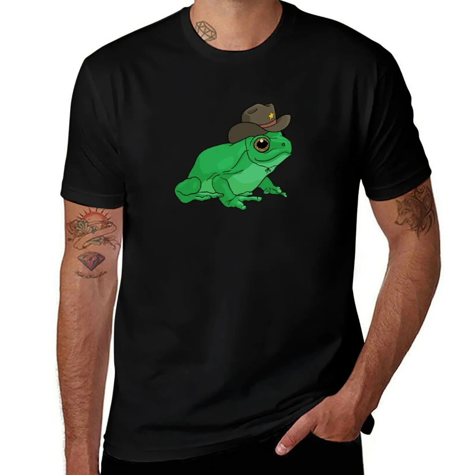 Cute Sheriff Frog with Cowboy Hat: Cottagecore Aesthetic Froggy, Western Rodeo Country Lover T-Shirt Big Size Daily Wear T-Shirt