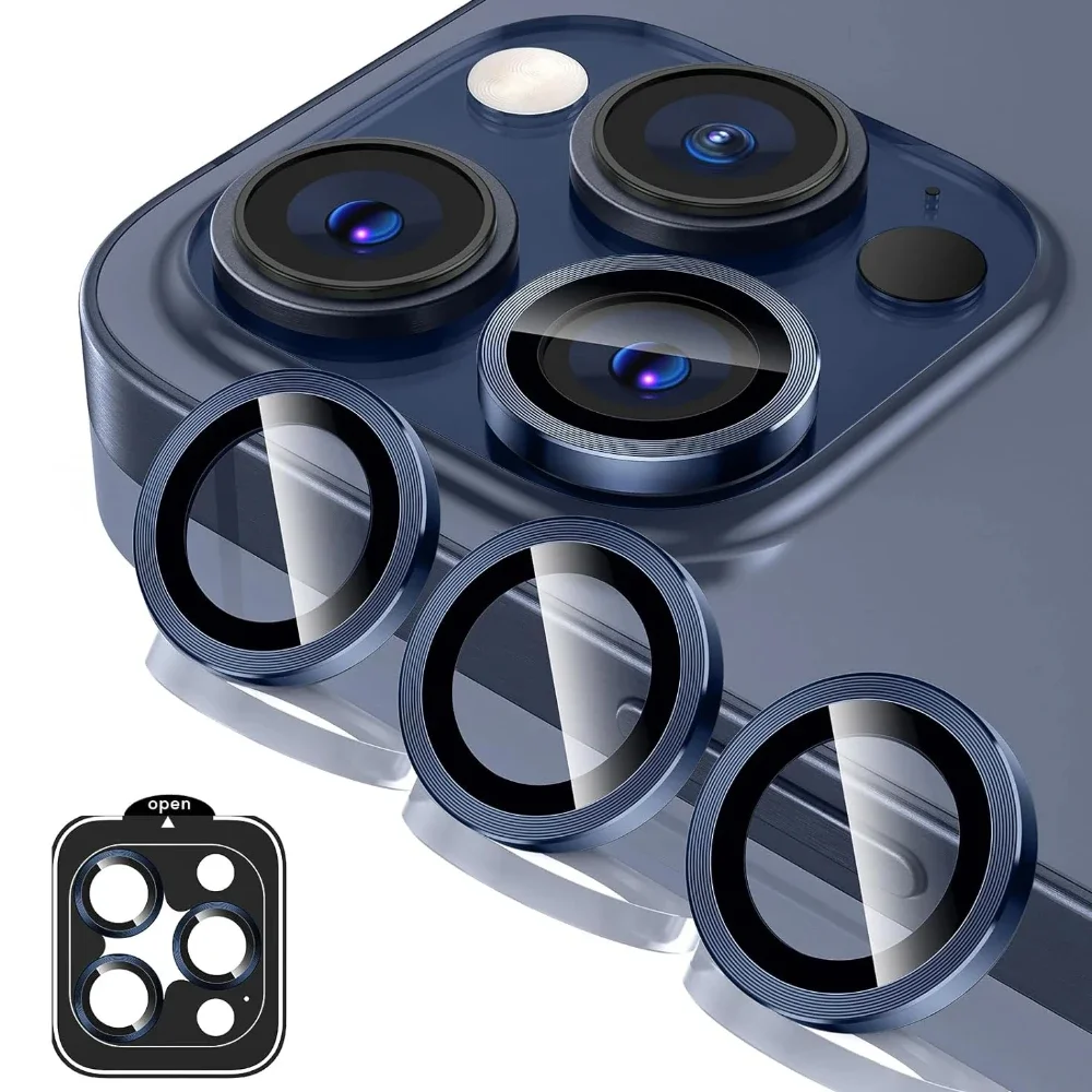 Titanium Gray Metal Tempered Glass Camera Lens Cover Screen Protector For Iphone 15 16 Pro Max/Plus