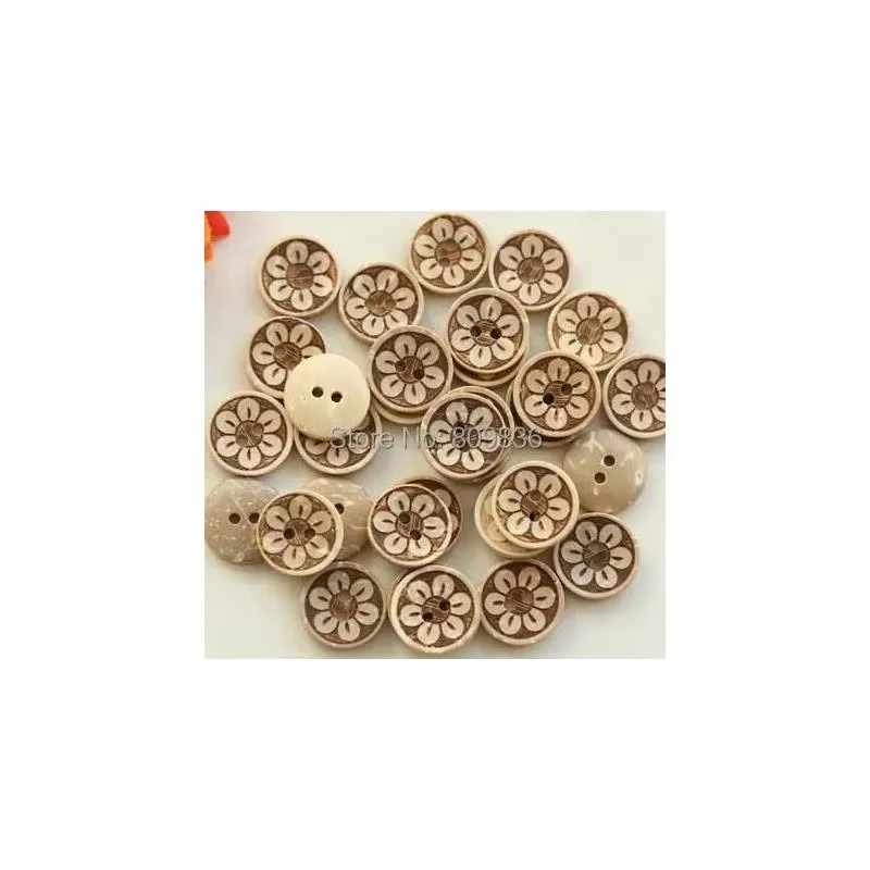 50pcs/lot Size:13-18mm Flower Design Coconut Buttons Sewing Wooden Buttons 2-holes for Garment Scarpbooking(SS-503)