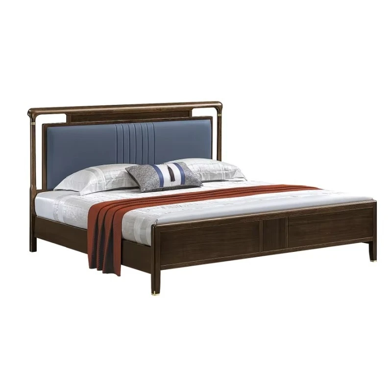 

ws-Traditional Comfortable Solid Oak Wood Platform Carved Soft Bed King Size Bedroom Furniture@