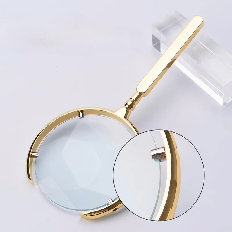 10x 70-110mm Gold and Silver Metallic Handheld Reading Magnifier with HD Optical Lens Magnifying Glass Helping Hands Loupe
