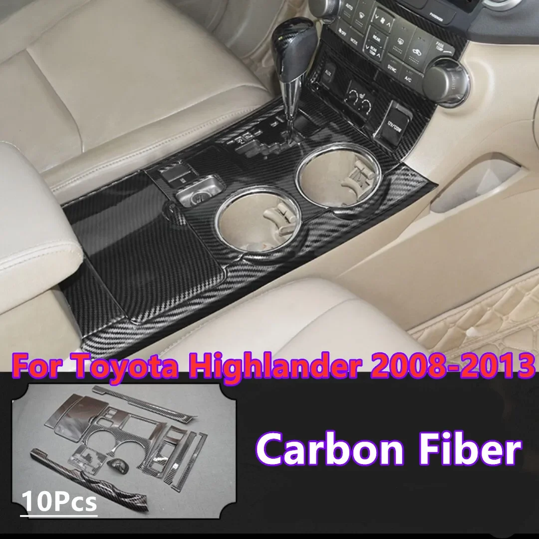 For Toyota Highlander 2008-13 Carbon Fiber Middle Console Gear Shift Panel Trim