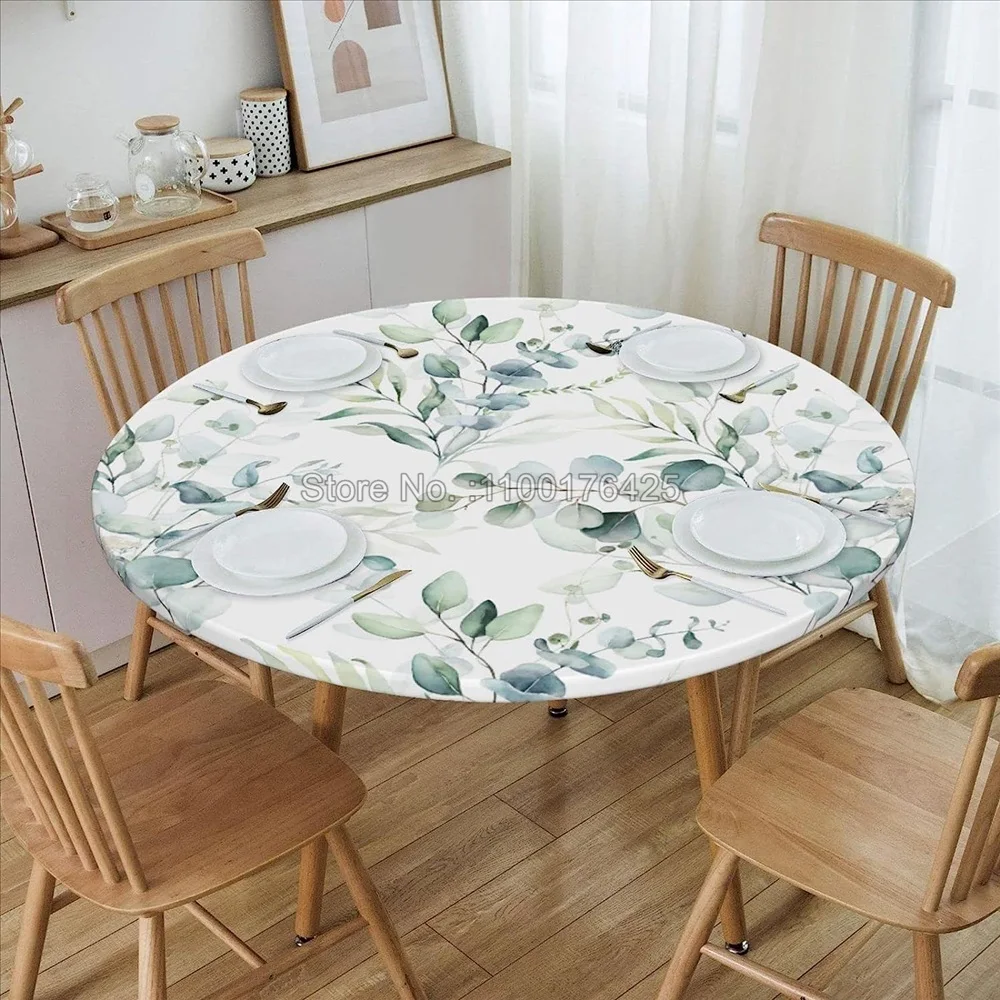 Cubierta De Mesa redonda De hoja verde, tela De poliéster, impermeable, a prueba De aceite, Mantel De Mesa adecuado para comedor interior y exterior 160